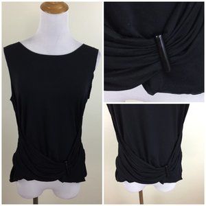 ARMANI COLLEZIONI Italy Black Stretchy Ruching Belted Front Detail Top